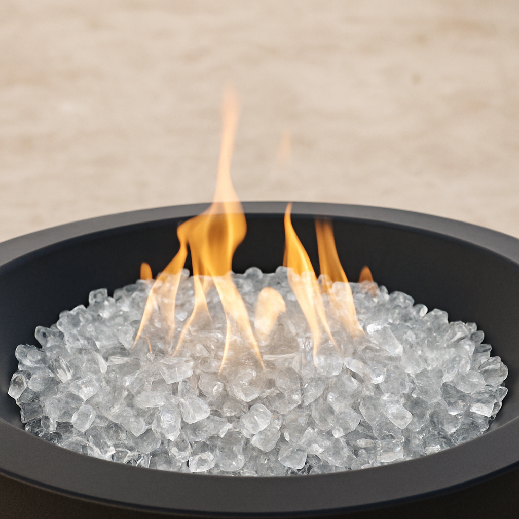 EcoCrush™ Heat-Resistant TEMPERED Fire Glass – Clear Crushed Glass for Fire Pits, Fireplaces & Grills